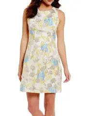 NWT $199 Belle BADGLEY MISCHKA Netty Jacquard Floral Metallic Dress, Ivory Gold