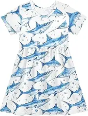 [Caihoyu] Girls Princess Dress Short Sleeve Ruffle Hem Mini Dress for Little Girls, Multicolor12, 8 Years