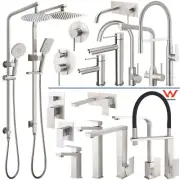 Brushed Tall Basin Mixer Pull Out Kitchen Sink Tap Dual Shower Head Rail Arm Set
