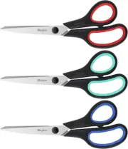 iBayam 8" Scissors 3-Pack - Ultra Sharp - Office Home School - Red, Green, Blue