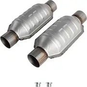 2.5" Inlet/Outlet Automobile Weld-on Catalytic Converter, Universal 2.5 Inch Inlet/Outlet Cat Converter with Heat Shield and O2 Port Universal Catalytic Converter (2.5" 2PCS), EPA Compliant