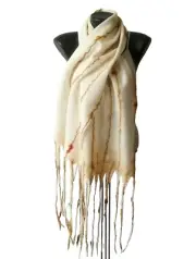 White and Beige Elegant Fashion Wrap, Nuno Felted Silk Scarf, Soft Light Shawl