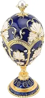 [gernie] Hand Painted Faberges Egg, Easter Egg Style Decorative Enamel Trinket Box Hinged, Machi Egg Ornament Jewelry Ring Holder Box Hand-Painted Flower Pattern, Unique Gifts for Family