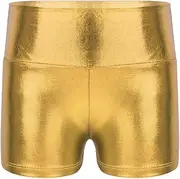 [RUNQHUI] Girls Metallic Shorts Sparkly Sports Short Pants Shiny Dance Outfits Activewear Bottoms