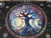 NEW Blacklight Tree of Life Trippy Sun and Moon Wall Tapestry Uv Reactive 60x39