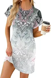 [Generic] Summer Deals Women,Vacation Dresses for Women 2024,T-Shirt Dress Tennis Dress Plus Size White Dress Fall Dresses Wedding Guest Fashion Dresses Wedding Guest(28-Light Blue,L)