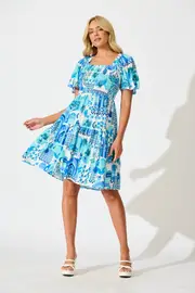 Beguile Dress Short Sleeve in Blue Multi 8