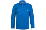 Workcraft Mens 1/2 Button Cotton Shirt WS3029 - Cobalt blue