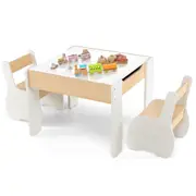 Babyjoy 3PCS Kids Activity Table Set Study Desk & 2 Chairs Children Furniture Set w/Detachable Blackboard Natural