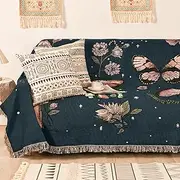 Shesyuki Boho Throw Blanket for Bed Couch Sofa Reversible Cotton Bohemian Travel Boho Quilt Mexican Muslin Blanket Tapestry Hippie Room Decor Outdoor Blanket Double Sided (Mushroom 60"x80")