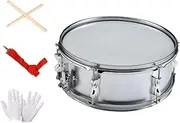 Ｓｉｍｈｏａ 14 in Snare Drum Kit Student Marching School Band Beginner Practice Snare Drum Drumstick Neck Strap, Silver 14 inch
