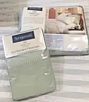 NEW Vtg Springmaid Luxury Blend Full Flat sheet 2 Pillow Cases Sage With Trim