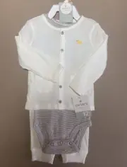Carter’s Baby Boy/Girl 12 Mos 3 Pc Bodysuit, Pants & Cardigan Set, New With Tags