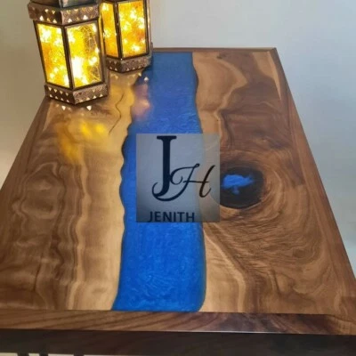 Blue Epoxy River Table ? Live Edge Walnut Wood Handmade