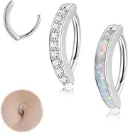 [Purbeaut] 2Pcs 14G Clicker Belly Button Ring for Women Girls 316L Surgical Steel Belly Rings Cute CZ Opal Small Hoop Belly Button Rings Belly Piercing Jewelry, Stainless Steel, cubic zirconia