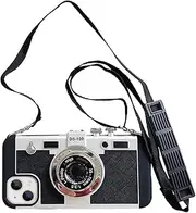 Yatchen Emily in Paris Phone Case for iPhone 14 Pro Max Cute 3D Vintage Camera Phone Case with Lanyard Adjustable Shoulder Strap Unique Cool Silicone PC Case for iPhone 14 Pro Max Girls Women Black