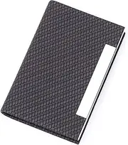 [GEMWONDER] Business Card Holder, Business Card Case Luxury PU Leather & Stainless Steel Multi Card Case,Business Card Holder Wallet Credit Card ID Case/Holder Woven Pattern
