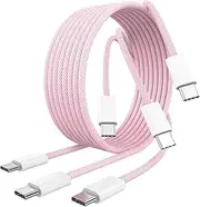 iPhone 16 Charging Cable USB C to USB C, 3 Pack [MFi Certified] 60W Type C Fast Charging Cable 6FT Braided iPhone 16 Charger Cord for iPhone 16/16 Plus/16 Pro/16 Pro Max/15/15 Pro Max, Pink
