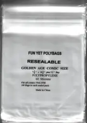100 FUN-YET GOLDEN AGE COMIC BOOK SIZE BAGS / COVERS - 2.4 MIL THICK!