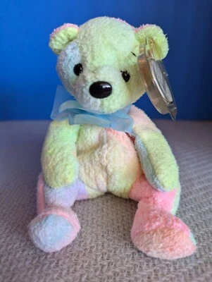 TY Beanie Baby Babies 2000 MELLOW Bear Pastel Tie Dye Plush With Tags