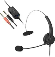 Vsenkes Corded Telephone Headset Mono Phone Headset Portable Computer Headsets Business Headphone for Insurance Call Center PC Laptop, Double 3.5mm Adjust, Computer