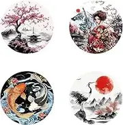 arricraft 4 Pcs Iron on Decals Patches, Japanese Style Round Iron on Stickers Cherry Fish Crane Heat Transfer Stickers Plastic Washable Patches for DIY Clothes Decor Backpacks Cover