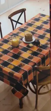 Celebrate Halloween Orange Black Pumpkin & Cats Jacquard 60x84 Oblong Tablecloth
