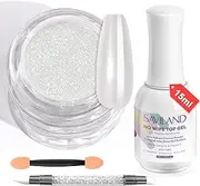 SAVILAND White Pearl Chrome Nail Powder Kit - 1g Metallic Mirror Effect Powder with No-Wipe Top Gel & Nail Art Sculpture Pen, Glossy Aurora Chrome Finish for Gel Polish, DIY Nail Art Essentials for Stunning Manicures