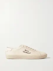 [SAINT LAURENT] SAINT LAURENT - Court Classic Sl/06 Distressed Logo-embroidered Canvas And Leather Sneakers - White - IT36 IT 36 White