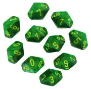 Chessex Borealis Maple Green/Yellow Set of 10 d10 Dice