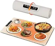Anfower Food Warming Mat - 60x38cm Electric Heating Tray with 3 Temperature Settings & Timer & Fast Heating，Food-Grade Silicone, 350W Quick Heat Technology, Roll-Up Design (White, 60x38cm)