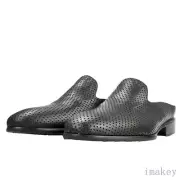 Mens Real Leather Flat Slippers Mules Hollow Out Breathable Loafers Casual Shoes