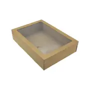 3pk Small Kraft Grazing Box with Window Lid (255x155x80mm)
