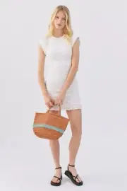 253543 Urban Outfitters UO Tatum Smocked Mini Dress White Bodycon Cutout L NWT