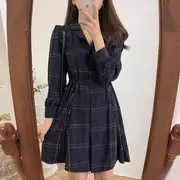 Long-Sleeve Plaid Mini A-Line Shirtdress Plaid - Red - M
