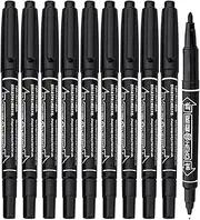 Permanent Dual Nib Fineliners Felt Tip Marking Pens Fine & Extra Fine Double Nib Texta Drawing Art Pens Alcohol Base Tattoo Skin Markers Non Toxic (10x Black)