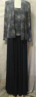 New JACKIE JON Size 6 Evening Gown & Matching Jacket Navy/Silver Sequins $140