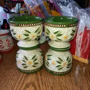 Set of 4 Temp-tations Old World Basketweave Green 4" Footed Cups/Bowls Mint