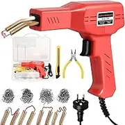 Electric Plastic Welding Tool Kit with 400 Staples - Plastic Welding Kit, Hot Stapler Kit, Plastic Welder Gun Kit, Car Bumper Repair Kit, Plastic Repair Kit, Portable Toolbox - Red