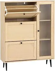 [Artiss] Shoe Rack Storage Cabinet Organiser 3 Flip-out Drawers Shelves Pine