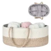 Baby Diaper Caddy Organizer -100% Cotton Baby Basket Bin with Removable Divid...