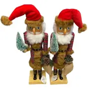(2) 2ft Nutcrackers NWT Set Santa Faux Mink Fur Christmas Tree Toy Sack Home