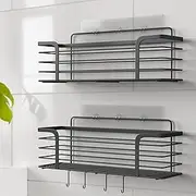 Prana HQ Shower Caddy Black Bathroom Organiser-2 Large Shower Shelves with Adhesive Sticker-No Drilling-Rustproof Bathroom Accessories for Storage Organisation-Racks with 4 Movable Hook-Aussie Brand