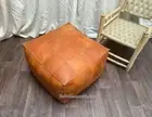 Unstuffed Leather Genuine Pouffe Moroccan Handcrafted New 30'' Brown Square