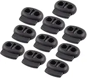 20 Pack Toggles for Drawstrings Cord Locks Set, Dual-Holes Spring Cord Locks Set Black Double Holes Spring Toggle Loaded Plastic Round Cord Ends Stopper Fastener Oval Toggle Locks-Black