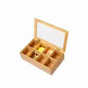 Sherwood Home 8 Compartment Bamboo Tea Box With Window - Natural Brown