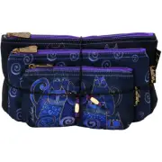 Laurel Burch Cosmetic Bags 3/Pkg-Indigo Cats (Pack of 1)
