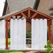 White Outdoor Sheer Curtains for Patio Water Resistant Curtain for Living Room Bedroom