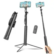 Selfie Stick Travel Tripod for Cell Phone with Remote Control and 72 inch Black
