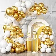 White Gold Balloons Garland Kit, 100Pcs White Gold Metallic Chrome and Gold Confetti Balloons Arch with Balloon Tape for Wedding, Birthday, Special Events Party Decoration